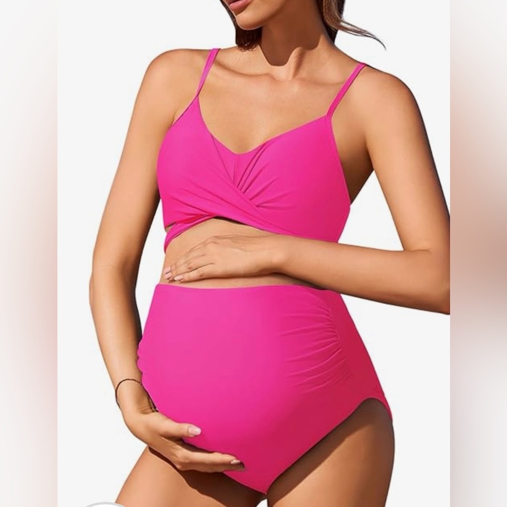 Summer Mae Pink Maternity Swimsuit Criss Cross size L-NWT